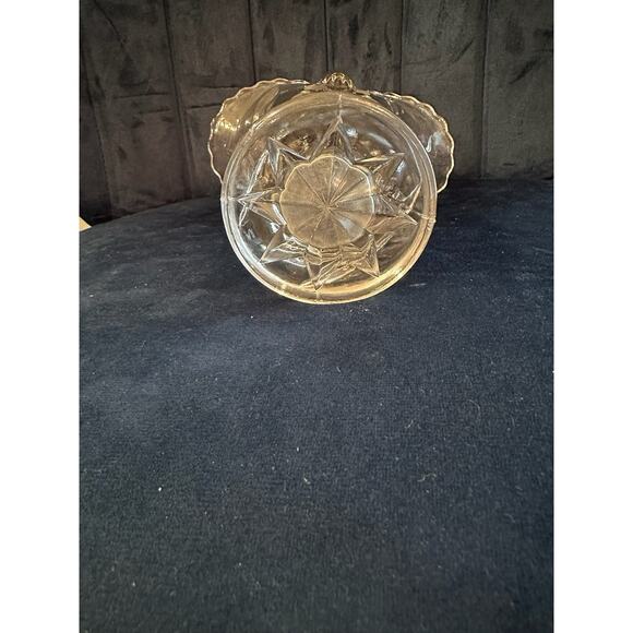 Vintage 10" Clear Cut‎ Glass Wedding Basket Applied Handle Daisy Flower Pattern - Picture 8 of 8